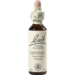 Braune Flasche mit weißem Etikett und der Aufschrift "Bach GENTIAN".