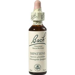 Braune Flasche mit Pipette, beschriftet mit "Bach-Blüten Impatiens".