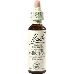 Braunes Fläschchen mit einer Pipette, darauf steht "Bach White Chestnut".