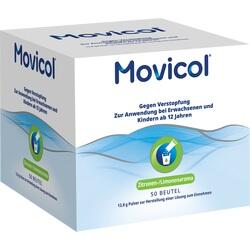 Eine Packung Movicol gegen Verstopfung mit Zitronenaroma für Menschen ab 12 Jahren.