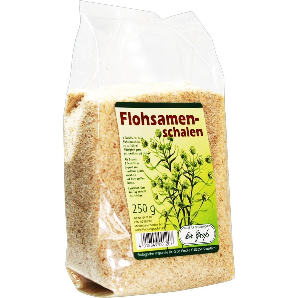 Eine Verpackung mit Flohsamenschalen und einem grünen Etikett.