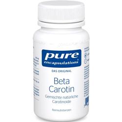 Weiße Flasche mit der Aufschrift "Beta Carotin" auf blauem Etikett.